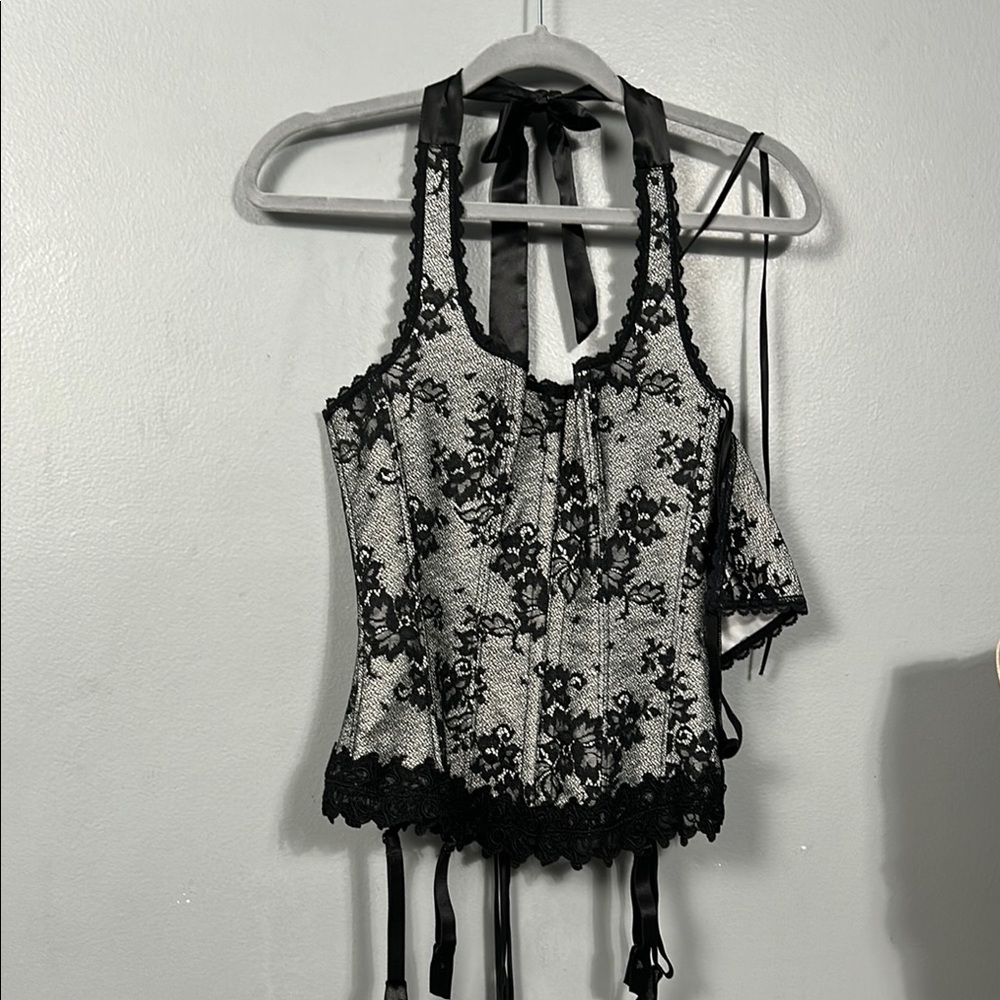 Frederic’s of Hollywood Lace Hook & eye corset bustier set size 34 and small